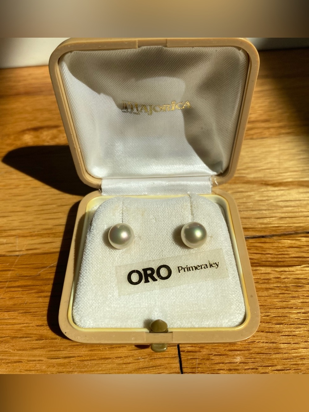 Vintage Majorica Pearl Stud Earrings 18k Yellow Gold | ORO Primera Ley Box | EUC